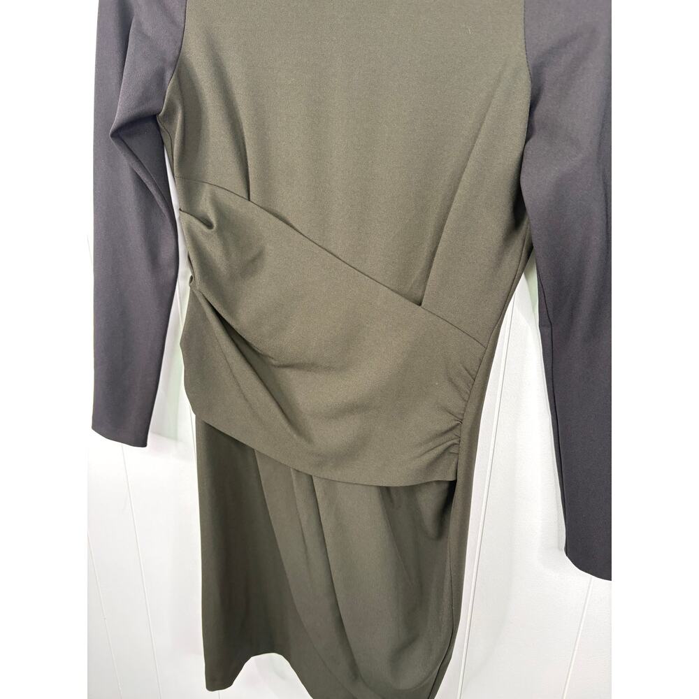 Zara Olive Green Crepe Draped Sheath Dress XS Black Long Sleeve - Picture 3 of 7